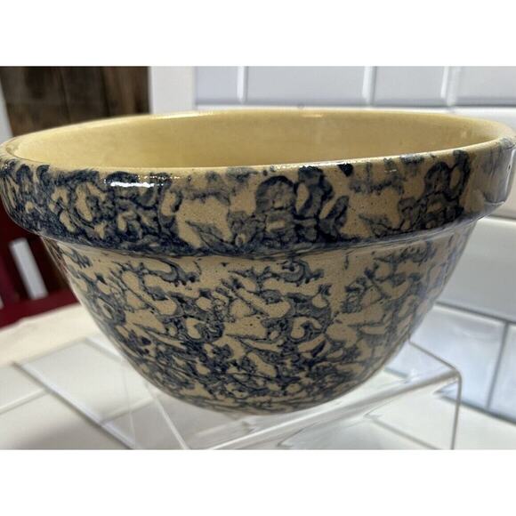 Robinson Ransbottom Roseville, OH Blue Sponge Ware Mixing Bowl 700 9”x 5” - Picture 1 of 11